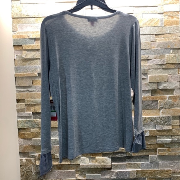 Vince Camuto Mixed Media Knit Poplin Cuffs Blouse - Picture 4 of 5